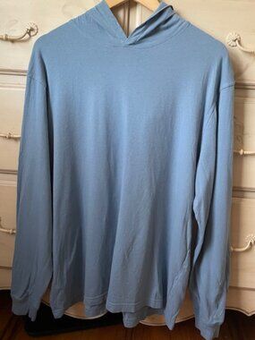 J Crew Mens Hooded Long Sleeved T-Shirt in light blue- size large